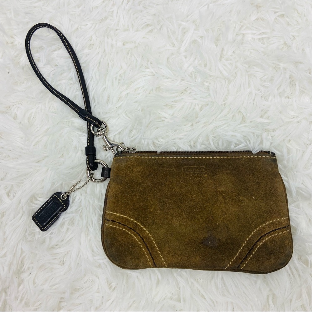 COACH brown suede leather small clutch wrist wallet - Picture 6 of 14
